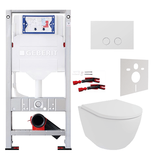 Luca Varess Moreno hangend toilet mat wit randloos SilentFlush met Geberit Sigma inbouwspoelreservoir UP320 met Burda frame en bedieningspaneel