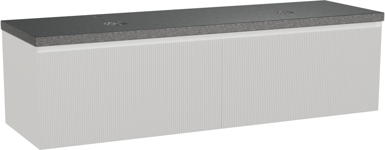 Balmani Fila by Mitra meuble salle de bains suspendu 180 x 55 cm blanc mat avec Rock tablette double en granit noir, Nervure gauche symétrique verticale