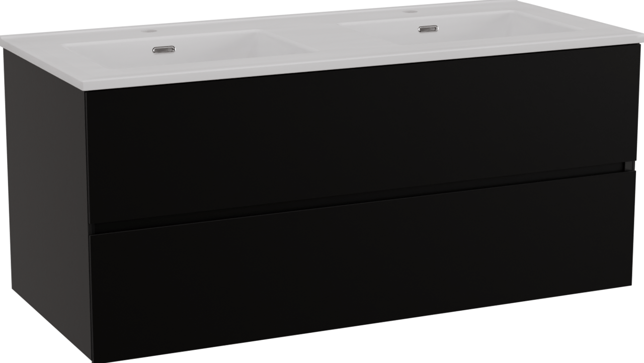 Storke Edge meuble salle de bains suspendu 120 x 52 cm noir mat avec Kera double vasque en céramique blanc brillant, bondes incluses