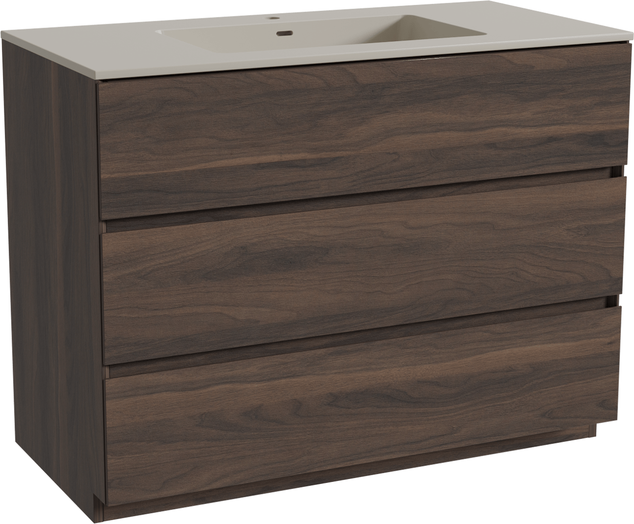 Storke Edge freistehendes Möbelstück Set: 105 x 52 cm, Nussbaum, mit Diva Einzelwaschtisch, Top Solid Seidengrau