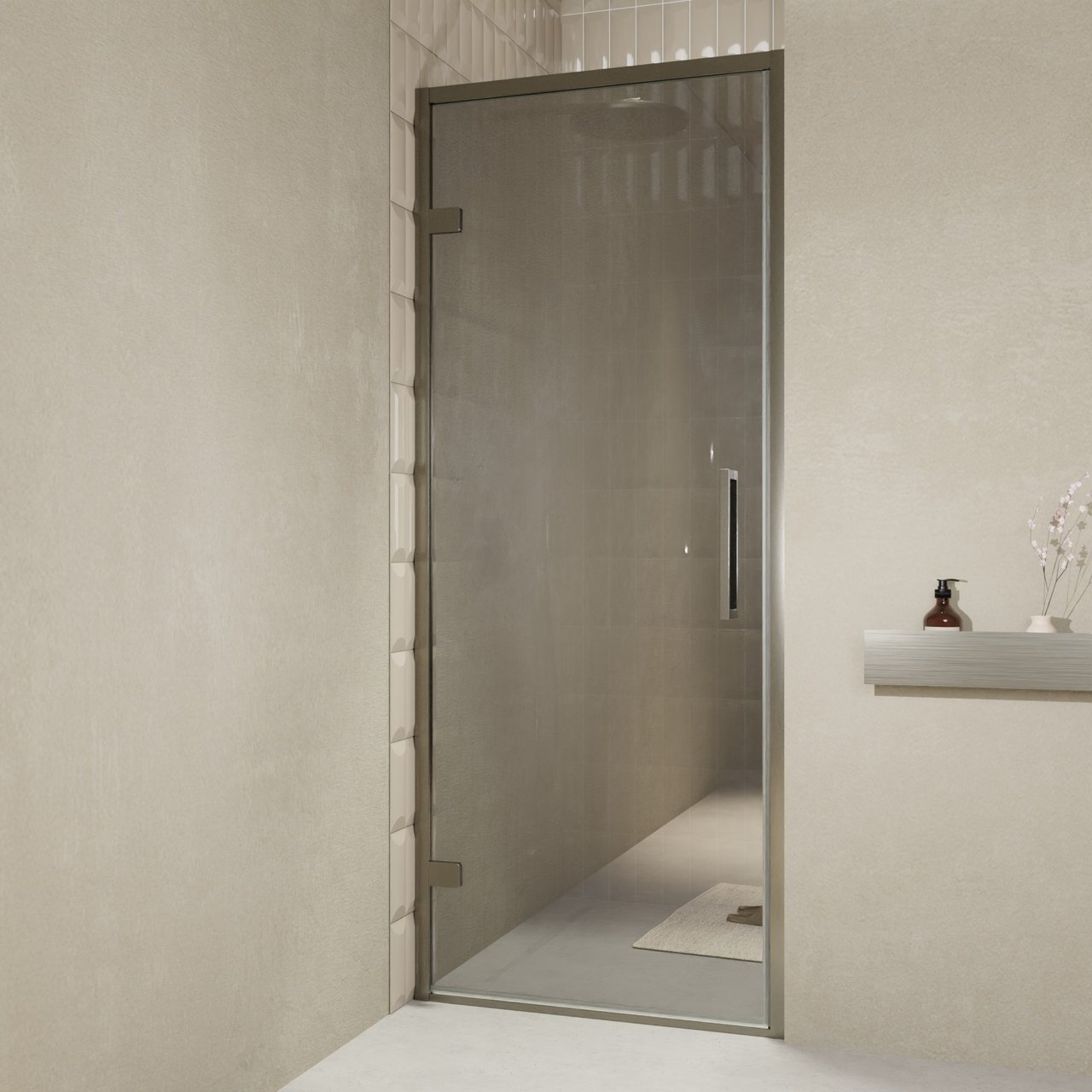 Balmani Senses Design porte pivotante à gauche 90 cm x 210 cm verre Miroir Reflex, Profil Brushed GunMetal, coating inclus