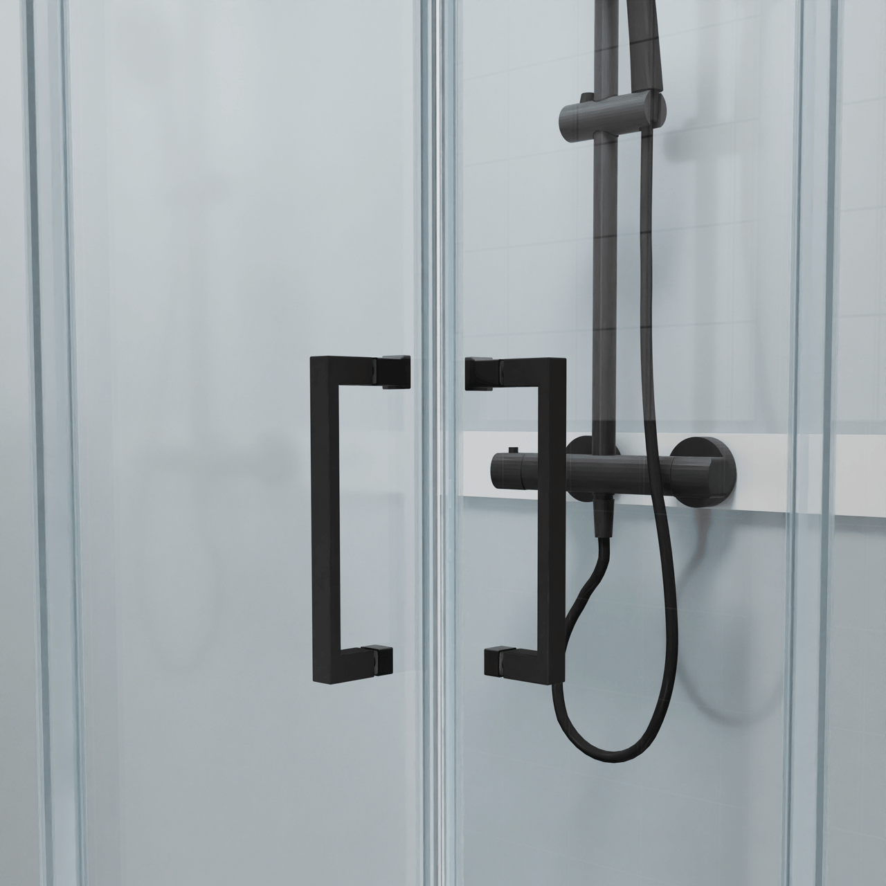 Luca Varess Talan complete douchecabine met schuifdeuren 80 x 80 cm helder glas mat zwart profiel