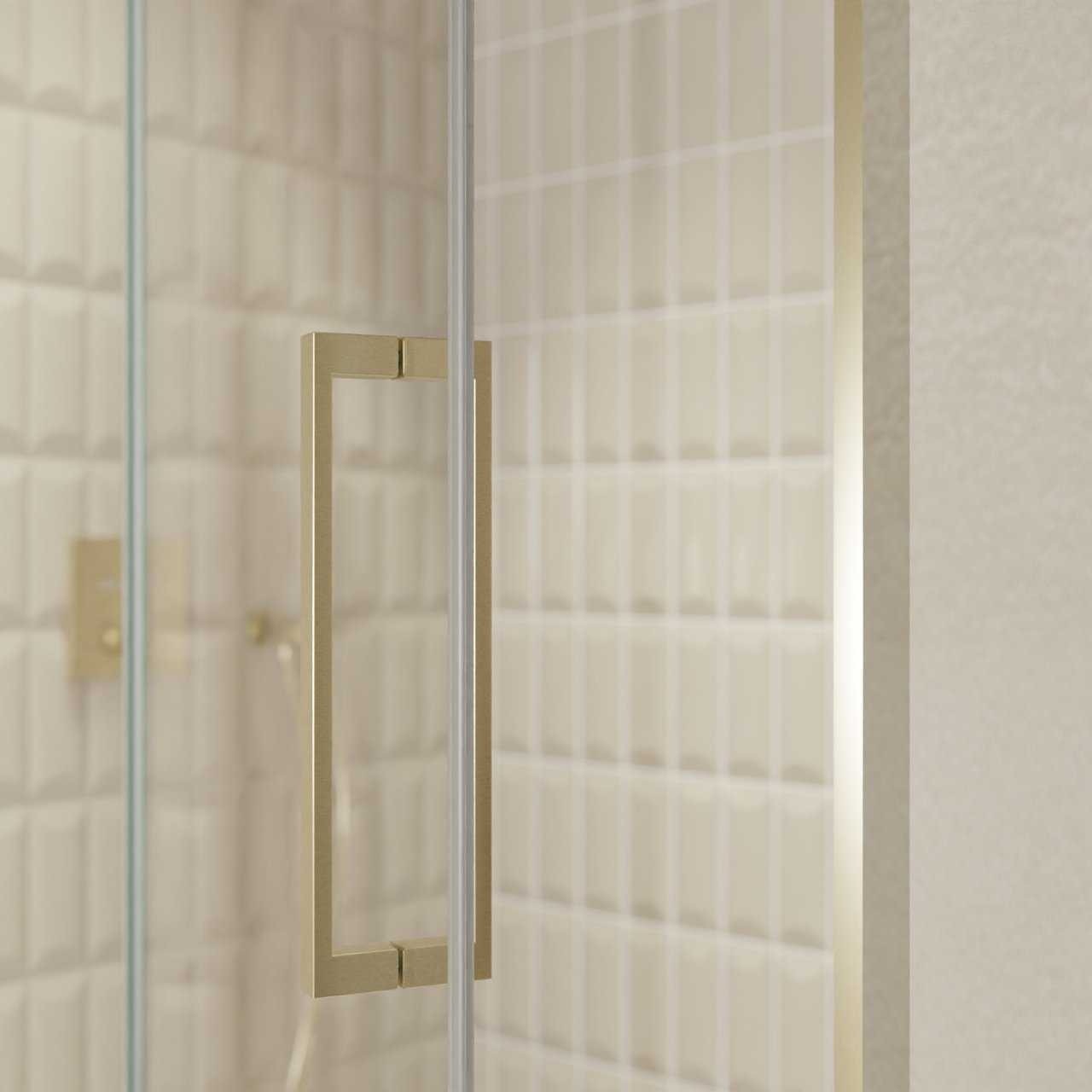 Balmani Senses Design porte pivotante à gauche 140 cm x 210 cm verre transparent, Profil Brushed Champagne Gold, coating inclus