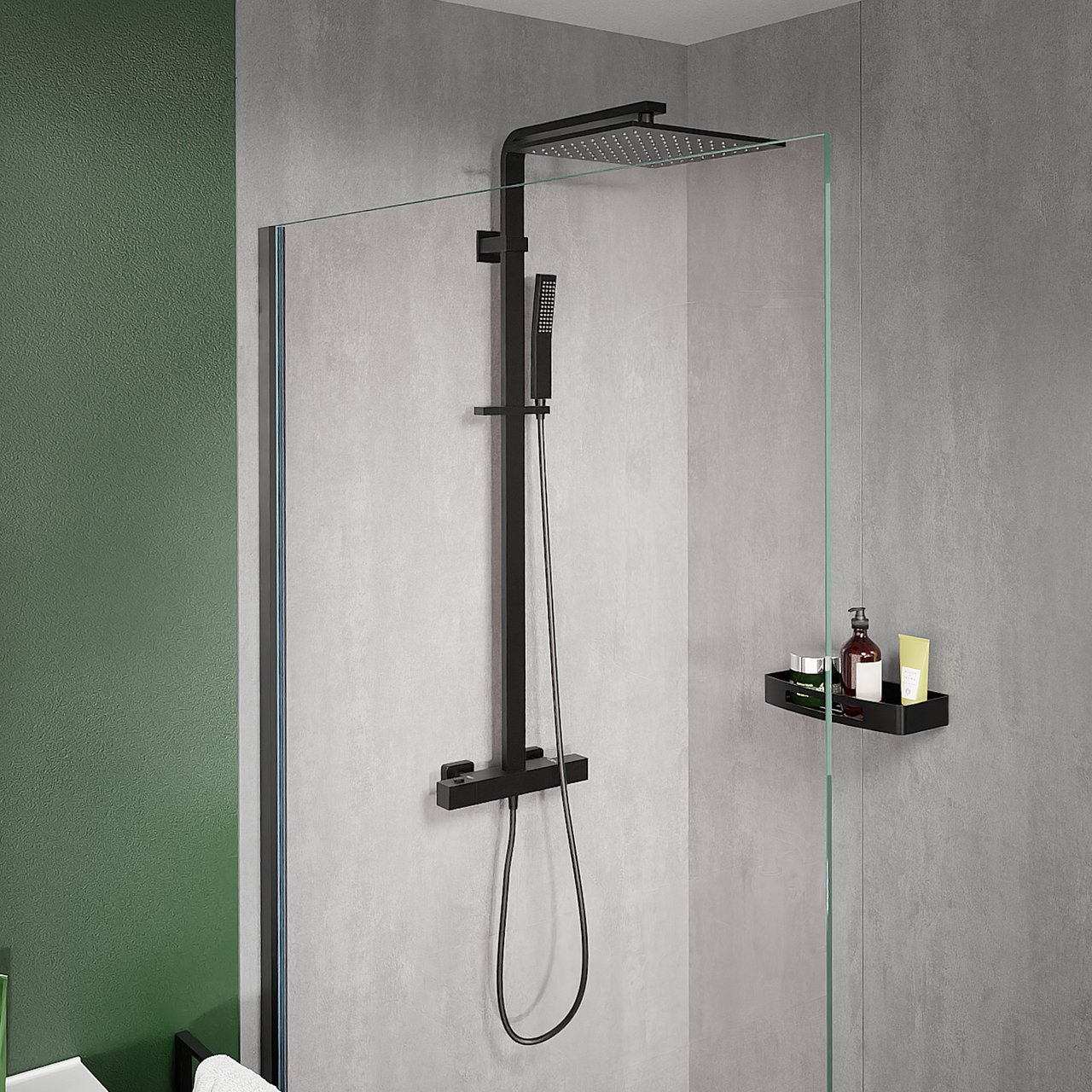 Blaufoss Square 300 Duschsystem: Schwarz Matt