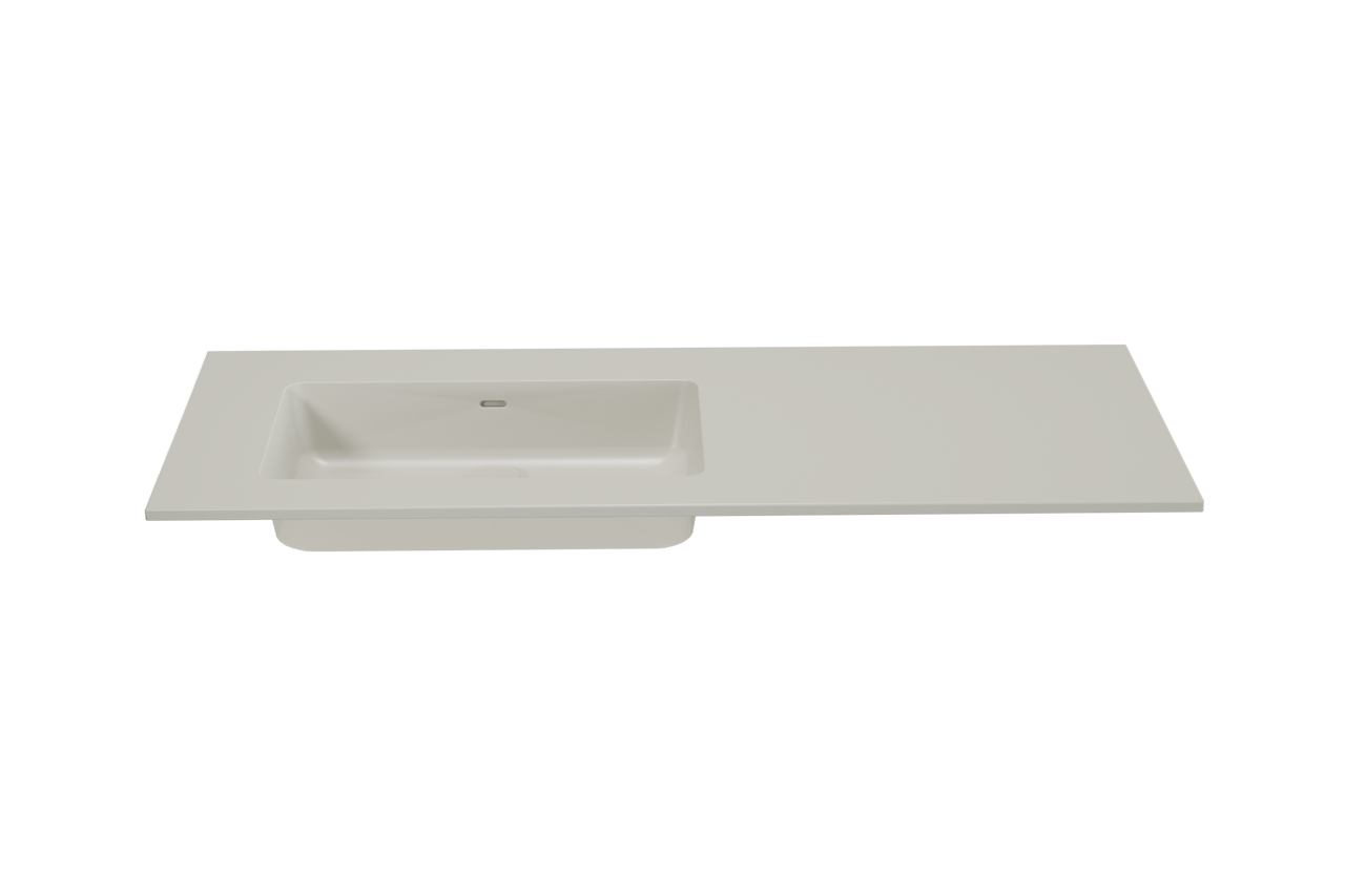 Storke Diva asymmetrisch linkse wastafel mat zijdegrijze top solid 120 x 52 cm