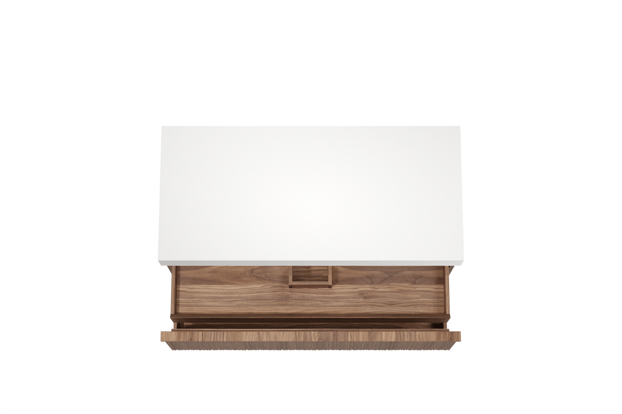 Balmani Forma zwevend badkamermeubel 120 x 55 cm amerikaanse notelaar met Dominus enkel of dubbel tablet in solid surface mat wit, Verticale asymmetrische ronde ribbel