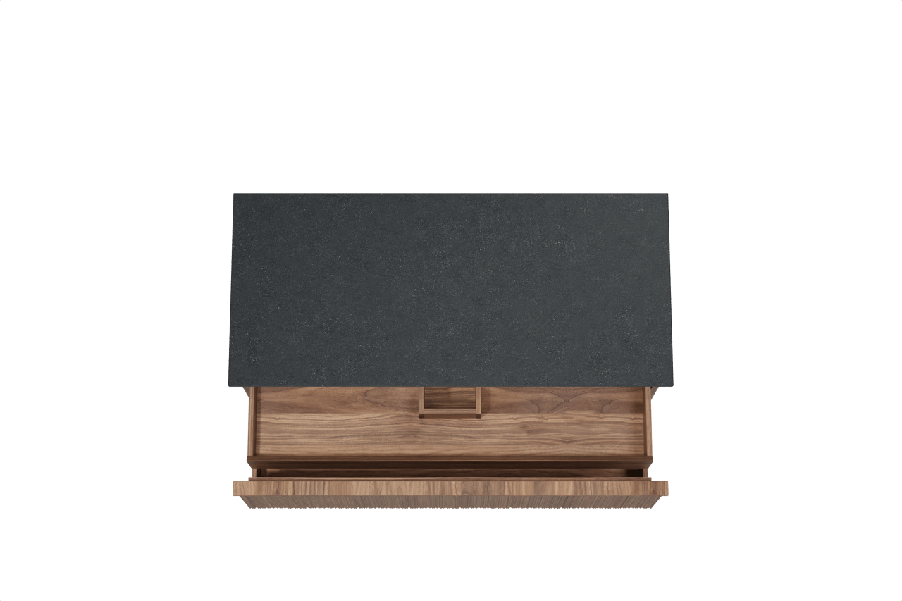 Balmani Forma zwevend badkamermeubel 120 x 55 cm amerikaanse notelaar met Stretto enkel tablet in graniet zwart, Verticale asymmetrische ronde ribbel