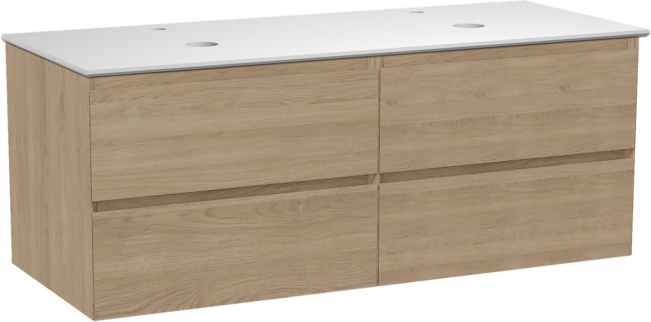 Balmani Mitra meuble salle de bains suspendu 135 x 55 cm chêne naturel avec Facetta tablette double en solid surface blanc mat