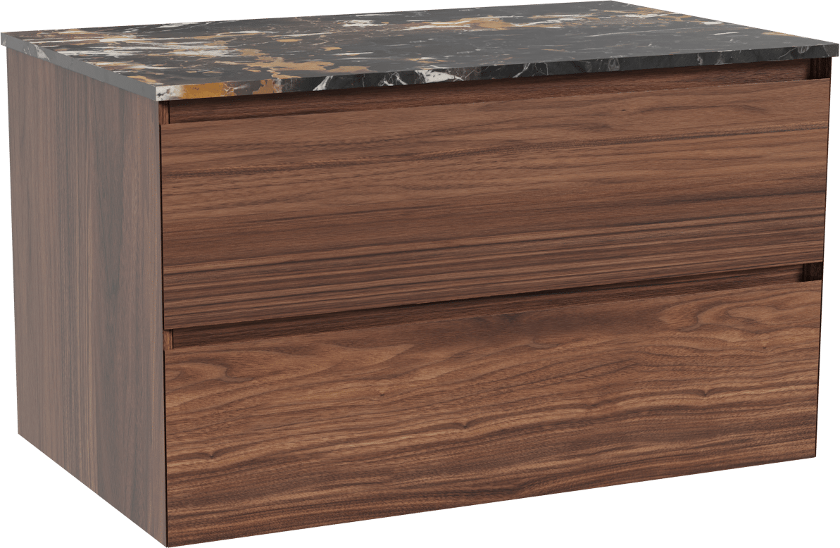 Balmani Mitra meuble salle de bains suspendu 90 x 55 cm noyer avec Stretto tablette simple en marbre portoro gold