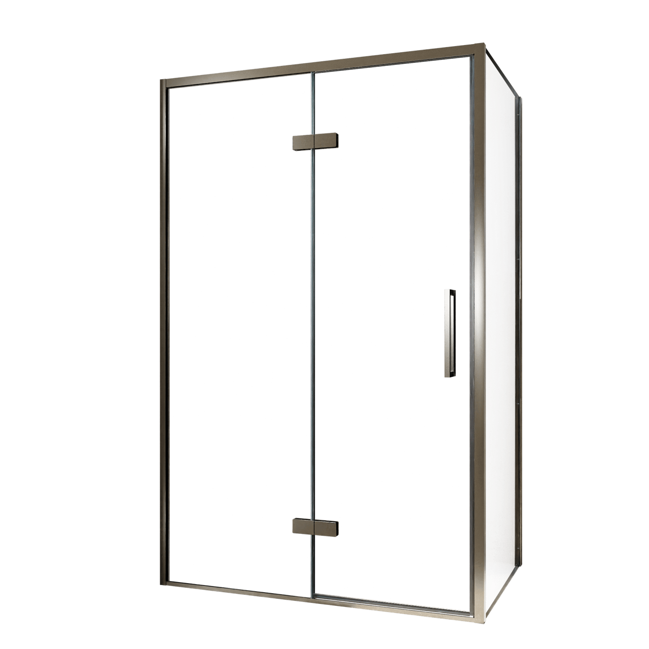 Balmani Senses Design douchehoek met linkse draaideur en vaste zijwand, 120 x 100 cm, Helder glas, Brushed GunMetal profielen