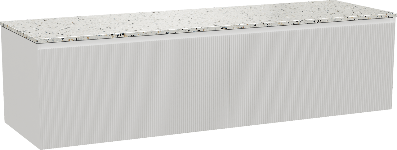 Balmani Fila by Mitra meuble salle de bains suspendu 180 x 55 cm blanc mat avec Stretto tablette simple ou double en blanc/noir mat terrazzo, Nervure droite symétrique verticale