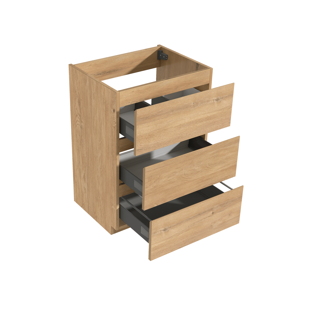 Storke Delta meuble sous-lavabo a poser 60 x 48 cm chêne naturel 3 tiroirs