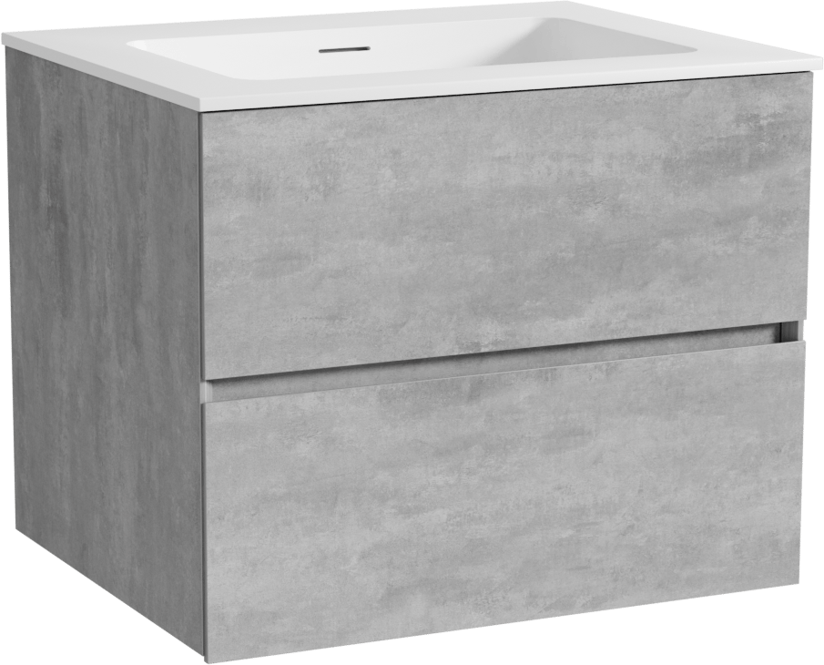 Storke Edge zwevend badkamermeubel 65 x 52 cm beton donkergrijs met Mata enkele wastafel in solid surface mat wit