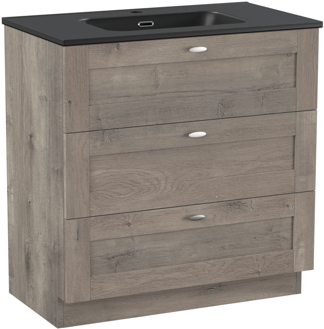 Linie Classo staand badkamermeubel 80 x 46 cm grijze eik met Baro enkele wastafel in porselein mat zwart