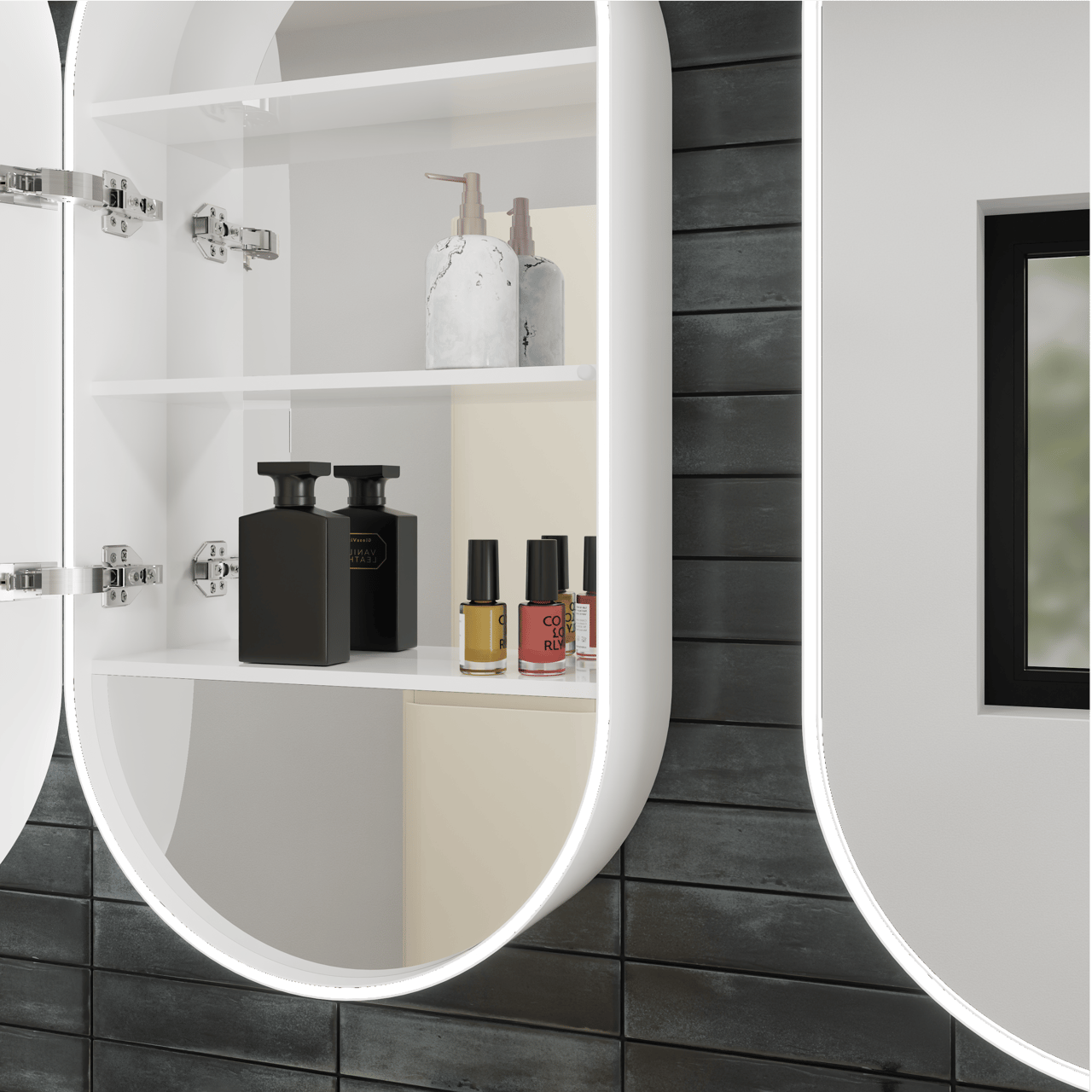 Luca Varess Oval armoire de toilette ovale lumineuse 45 x 90 cm blanc mat
