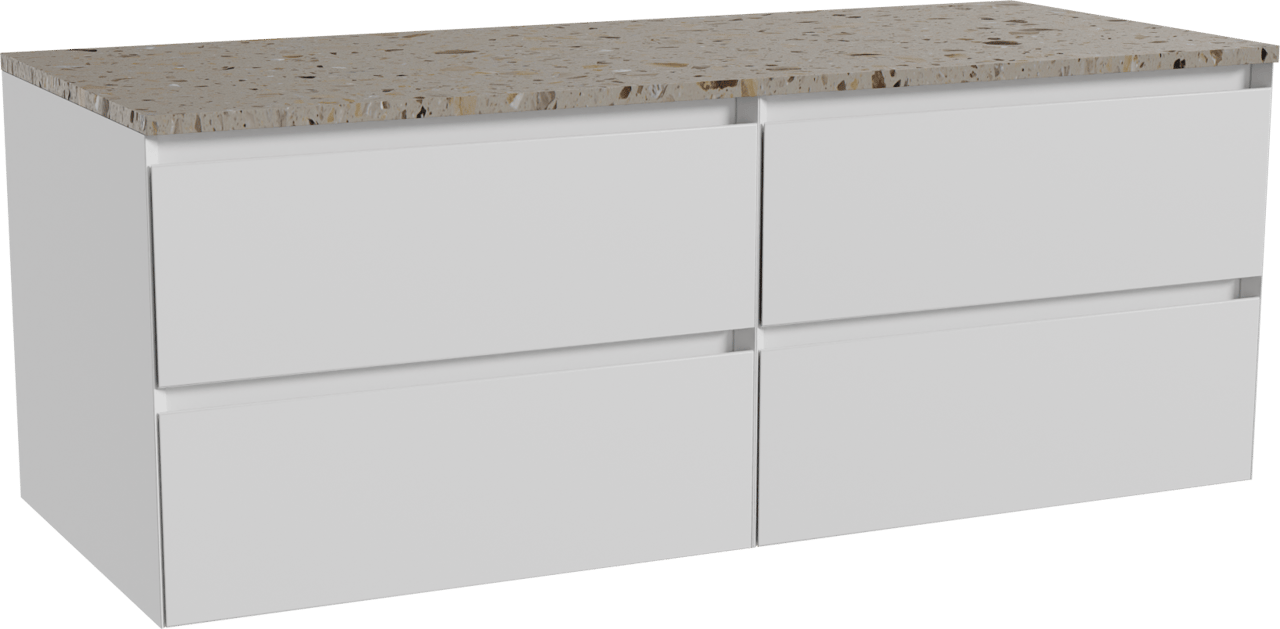 Balmani Mitra meuble salle de bains suspendu 135 x 55 cm blanc mat avec Stretto tablette simple ou double en terrazzo greige terrazzo