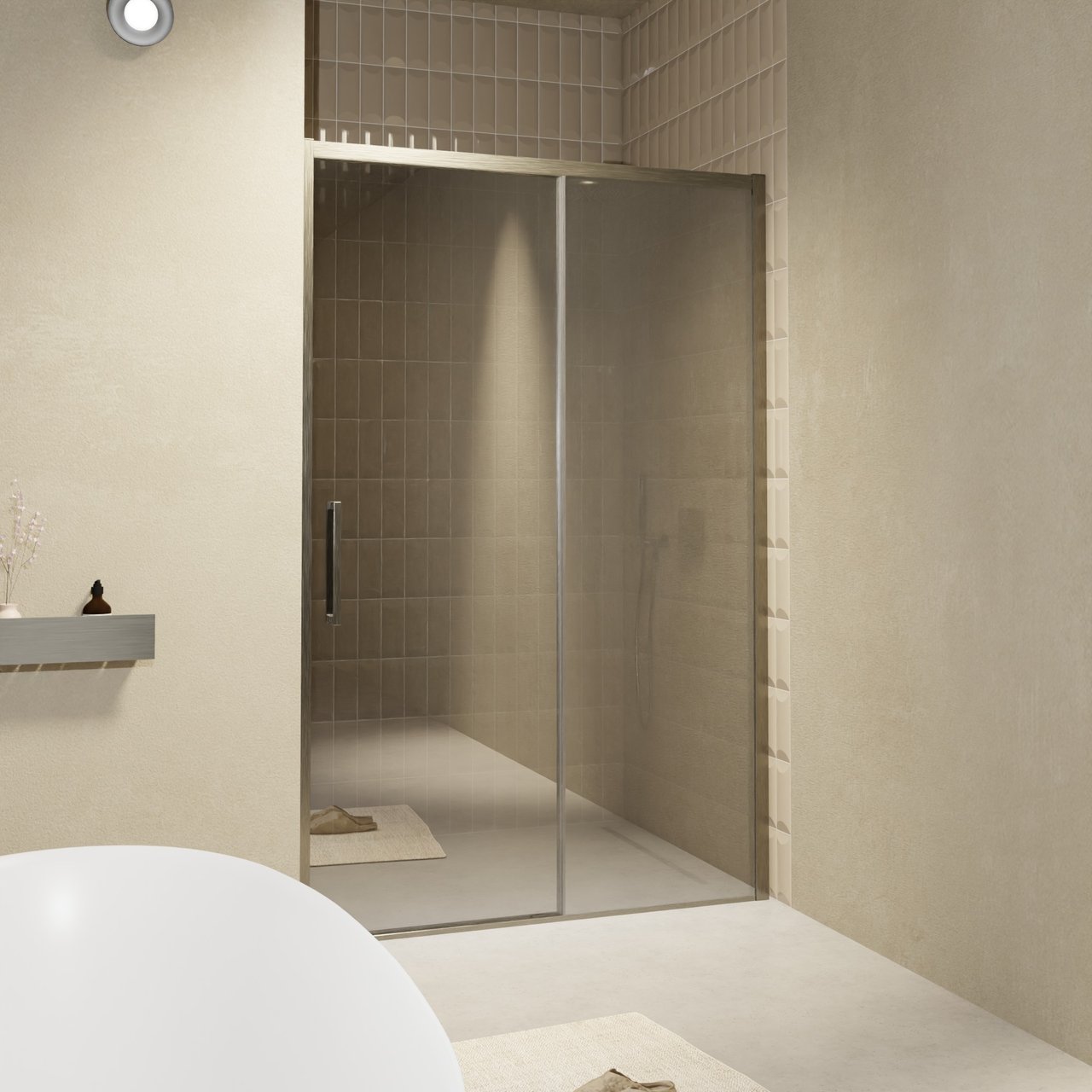 Balmani Senses Design porte coulissante à droite 160 cm x 210 cm verre Miroir Reflex, Profil Brushed GunMetal