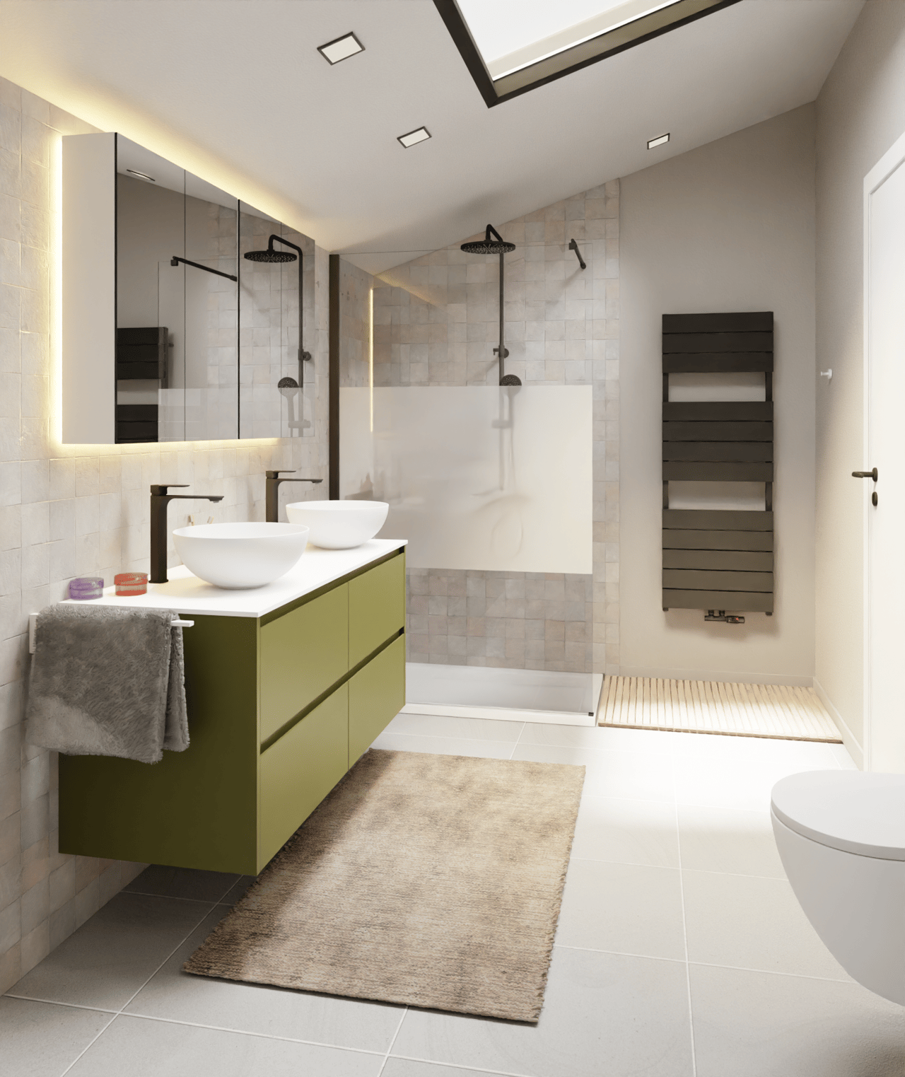Storke Seda meuble sous-lavabo suspendu 130 x 52 cm vert olive 4 tiroirs