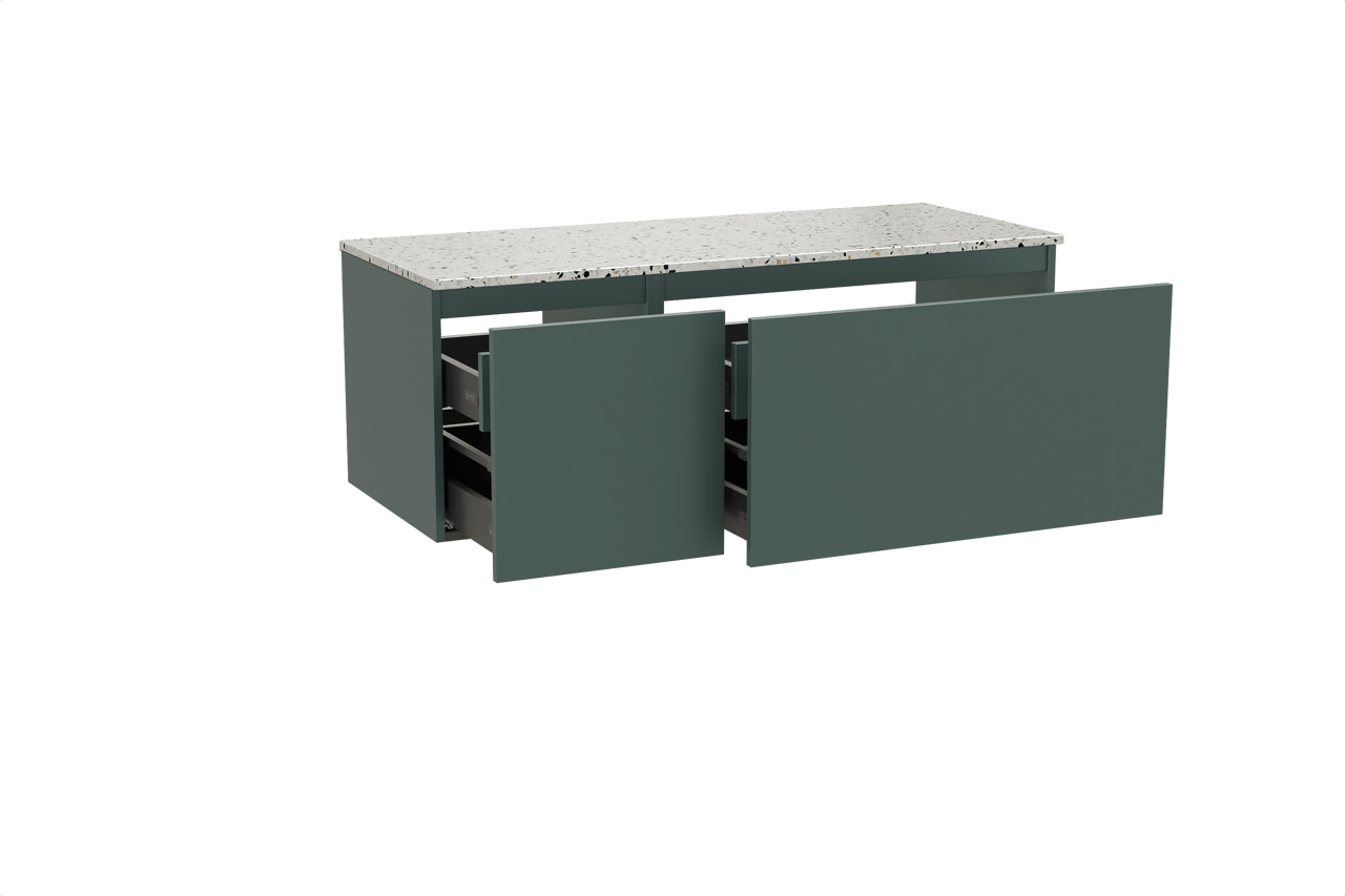 Balmani Sfera by Lucida meuble salle de bains suspendu 135 x 55 cm forest avec Stretto tablette simple ou double en blanc/noir mat terrazzo