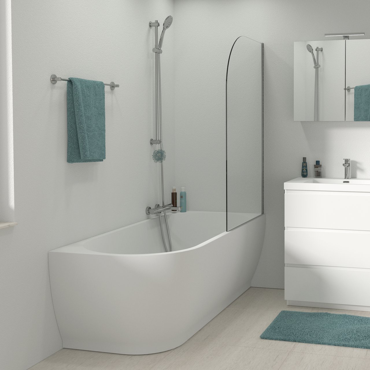 Linie Paulo baignoire d'angle droite duo 180 x 80 cm acrylique blanc mat