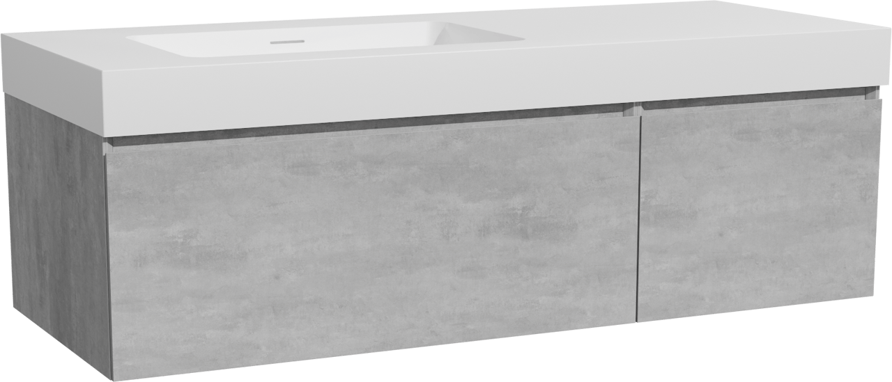 Storke Edge zwevend badmeubel 130 x 52 cm beton donkergrijs met Mata High asymmetrisch linkse wastafel in solid surface mat wit