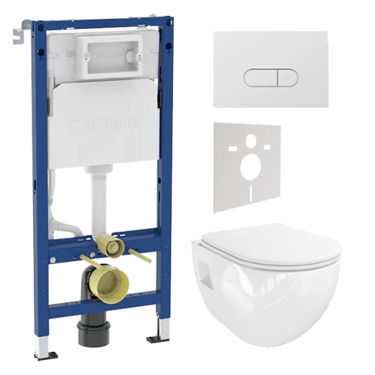 Linie Waldo wc suspendu blanc brillant sans bride avec Geberit Duofix UP100 Delta bâti-support et plaque de commande