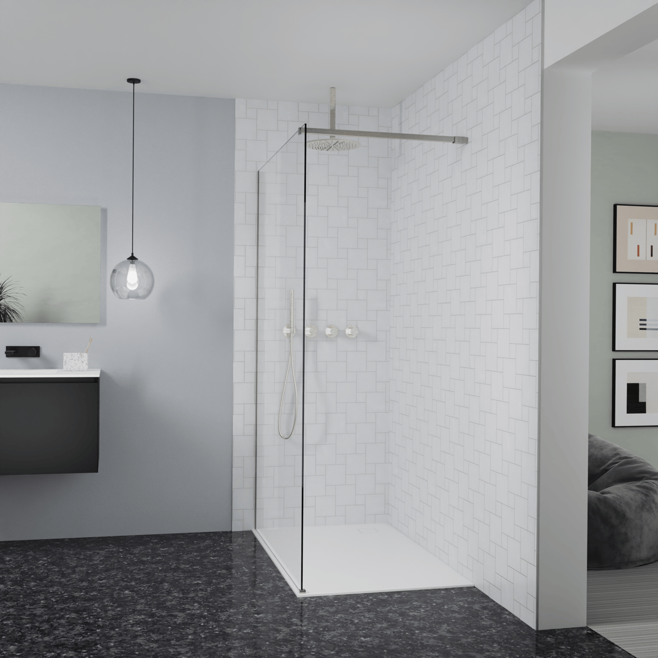 Balmani Modular inloopdouche: 130 x 200 cm, Helder glas, Brushed CoolMetal profielen