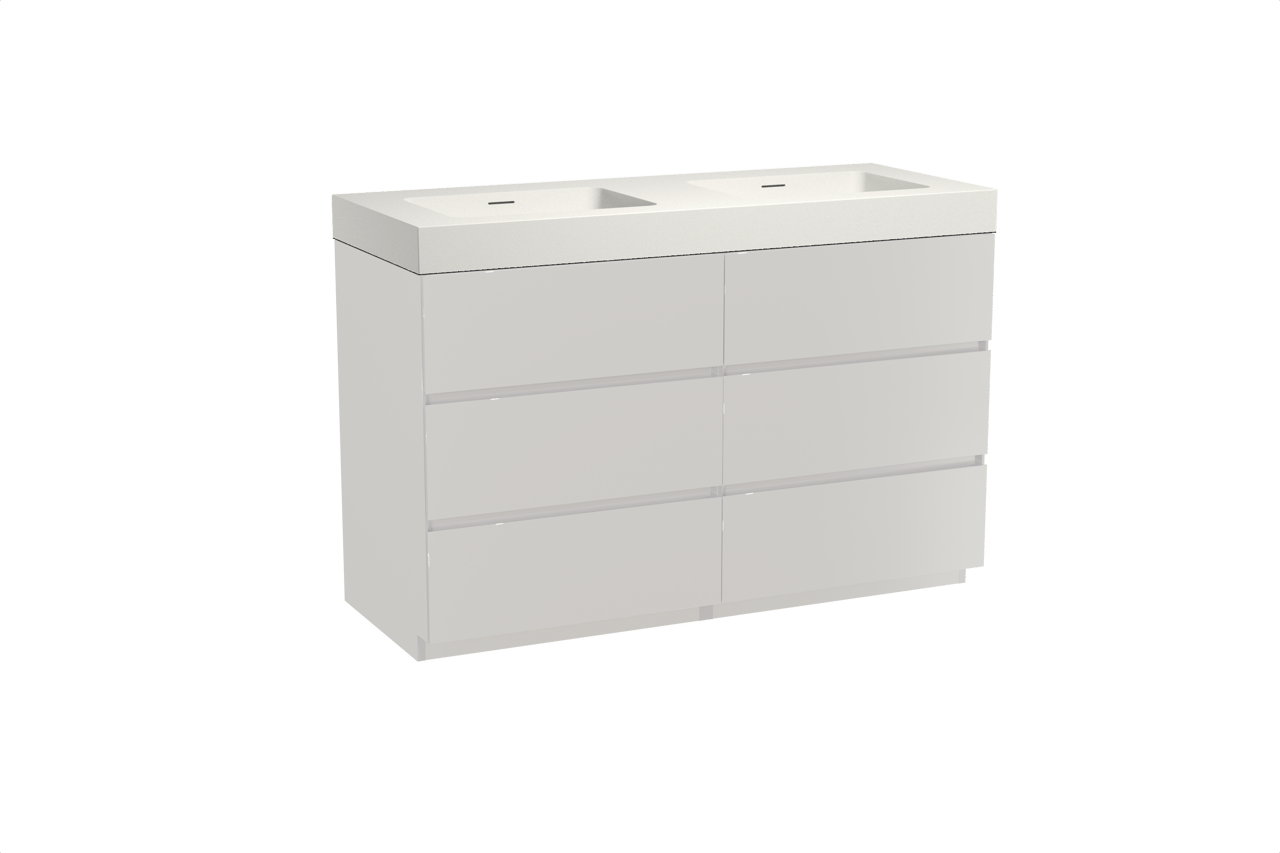 Storke Edge staand badmeubel 130 x 52 cm hoogglans wit met Mata High dubbele wastafel in solid surface mat wit