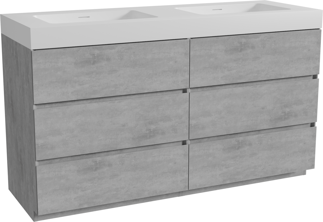 Storke Edge staand badmeubel 150 x 52 cm beton donkergrijs met Mata High dubbele wastafel in solid surface mat wit