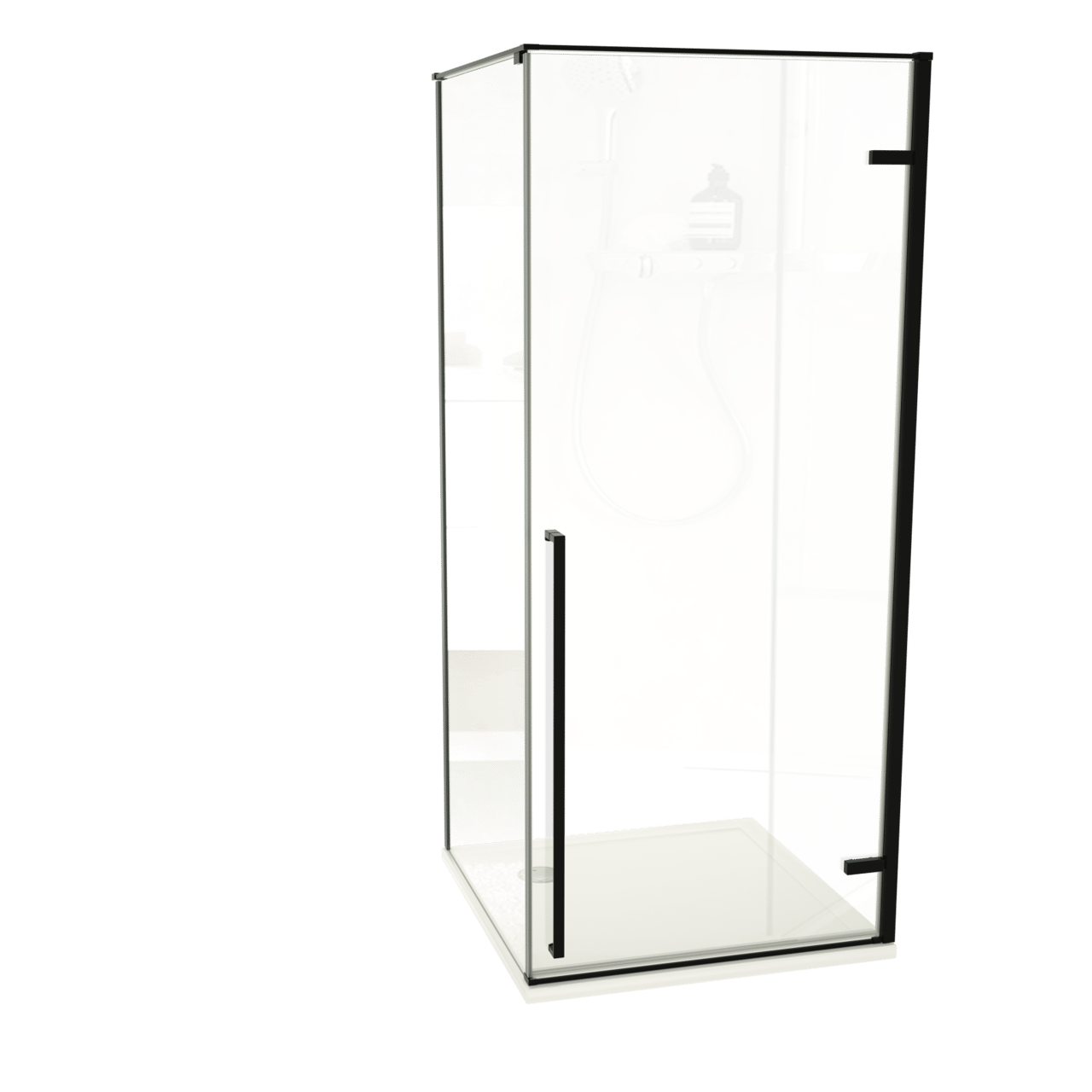 Luca Varess Stilus paroi de douche avec porte pivotante droite et paroi latérale fixe 90 x 90 cm verre transparent profil noir mat