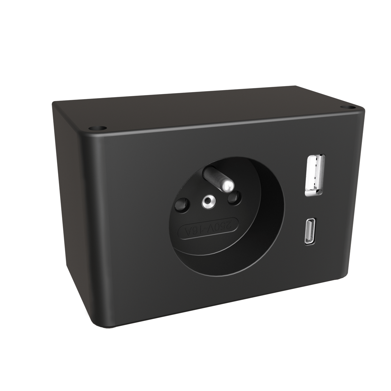 Luca Varess Combibox noir mat IP20 - mise à la terre convenant pour la Belgique et la France