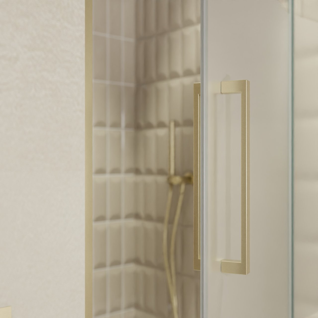Balmani Senses Design douche draaideur rechts 100 cm x 210 cm Helder glas met matte strook, Brushed Champagne Gold profielen, met coating