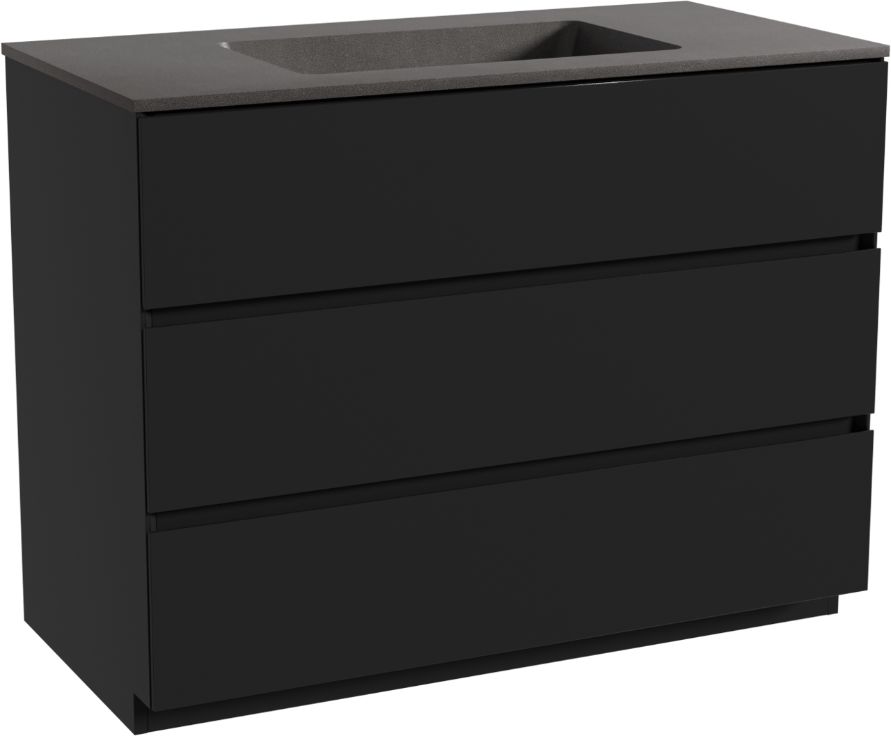 Storke Edge freistehendes Möbelstück Set: 105 x 52 cm, Schwarz matt, mit Scuro Einzelwaschtisch, Quarz Schwarz matt