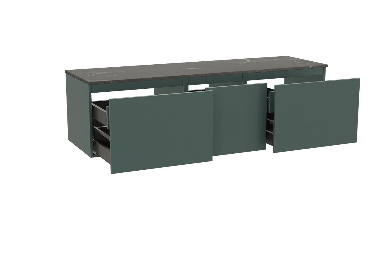 Balmani Sfera by Lucida meuble salle de bains suspendu 180 x 55 cm forest avec Stretto tablette simple ou double en marbre pietra grey