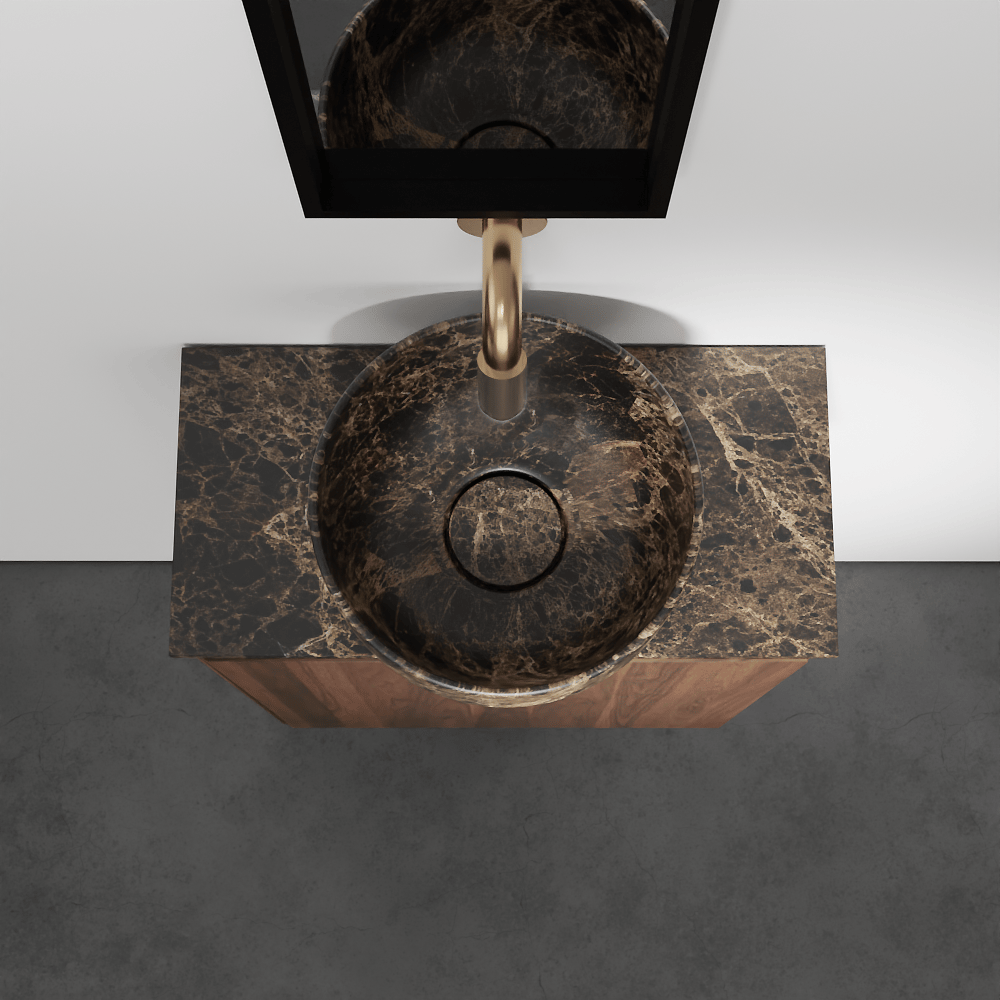 Balmani Mitra meuble wc suspendu 42 x 21 cm noyer américain avec Facetta tablette et Bowl vaque à poser en marbre Dark Emperador