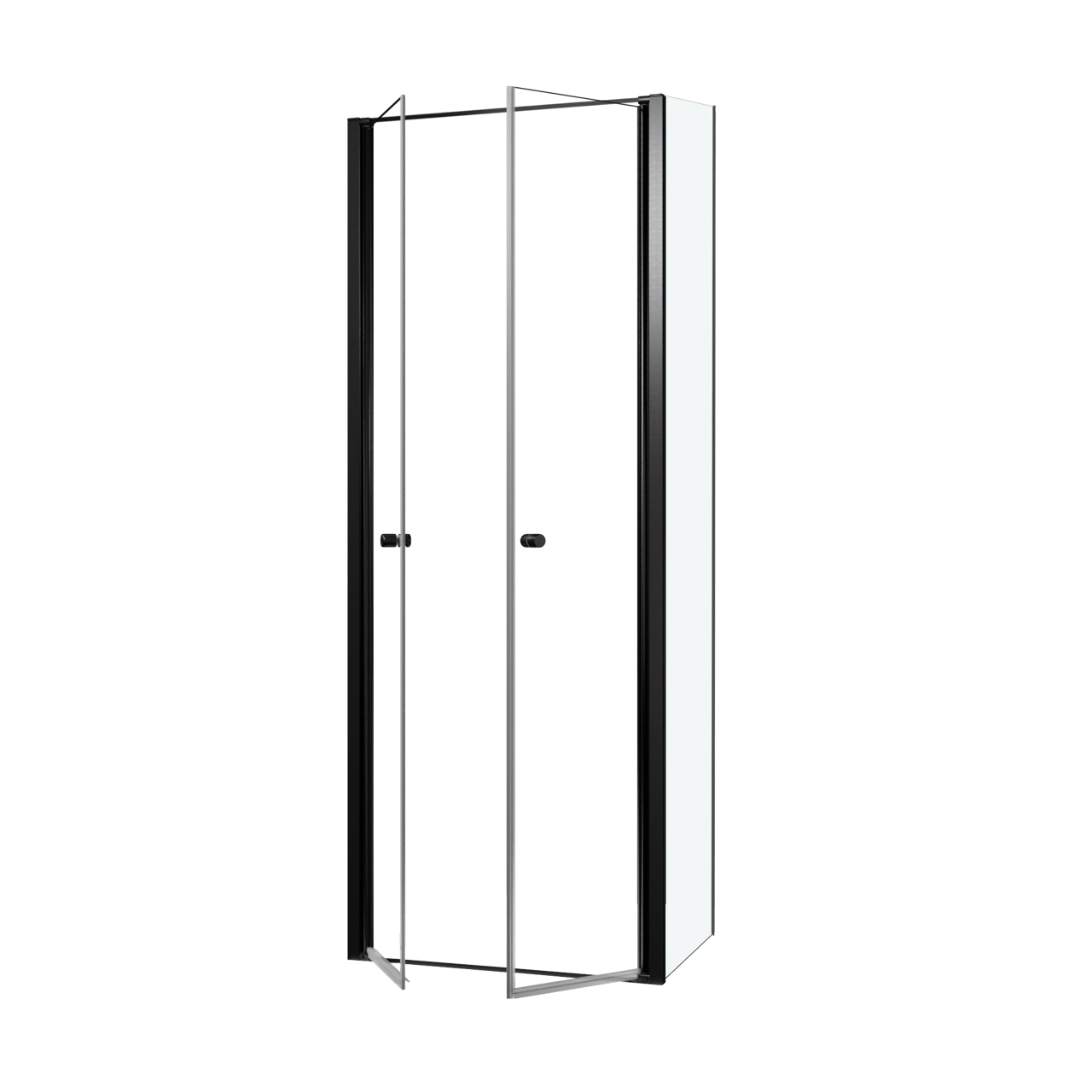 Luca Varess Kuresa coin-douche porte battante avec paroi latérale fixe 80 x 80 x 200 cm verre transparent et profil noir mat