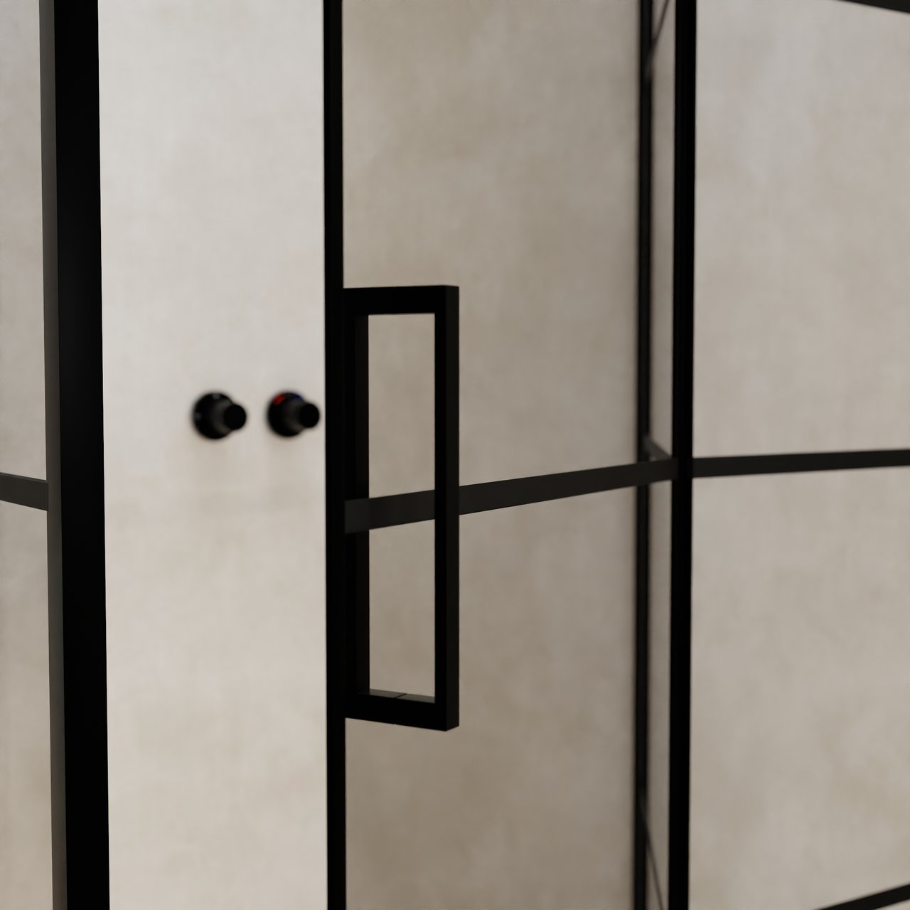 Balmani Senses Design douchehoek met rechtse draaideur en vaste zijwand, 120 x 100 cm, Lined, Zwarte profielen, met coating