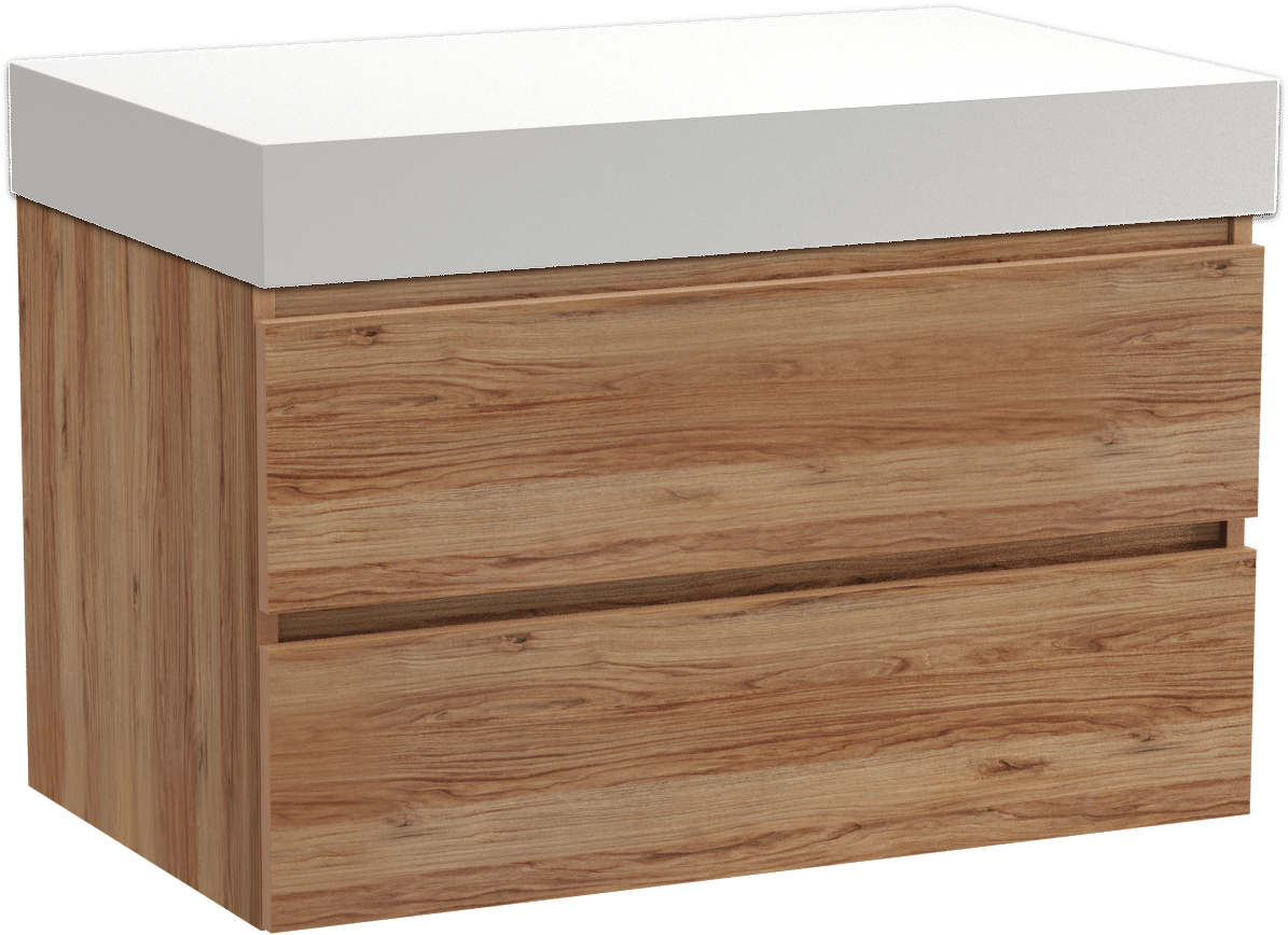 Balmani Lucida zwevend badkamermeubel 90 x 55 cm teak met Dominus enkel tablet in solid surface mat wit