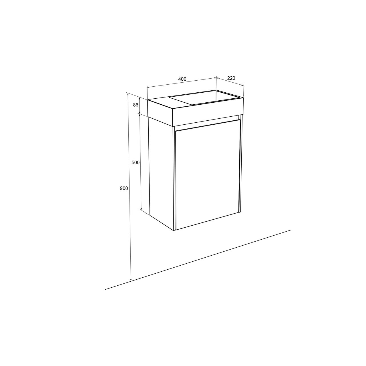 Storke Edge hängendes WC-Möbel-Set, 40 x 22 cm, Eiche rau, mit Fada Waschtisch in mattem Solid Surface