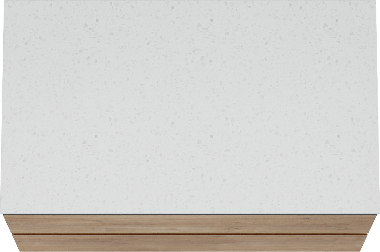 Linie Lado meuble salle de bains suspendu 80 x 46 cm chêne naturel avec Lado tablette simple en mélaminé terrazzo blanc