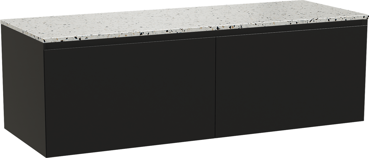 Balmani Idra by Mitra meuble salle de bains suspendu 150 x 55 cm noir mat avec Stretto tablette simple ou double en blanc/noir mat terrazzo