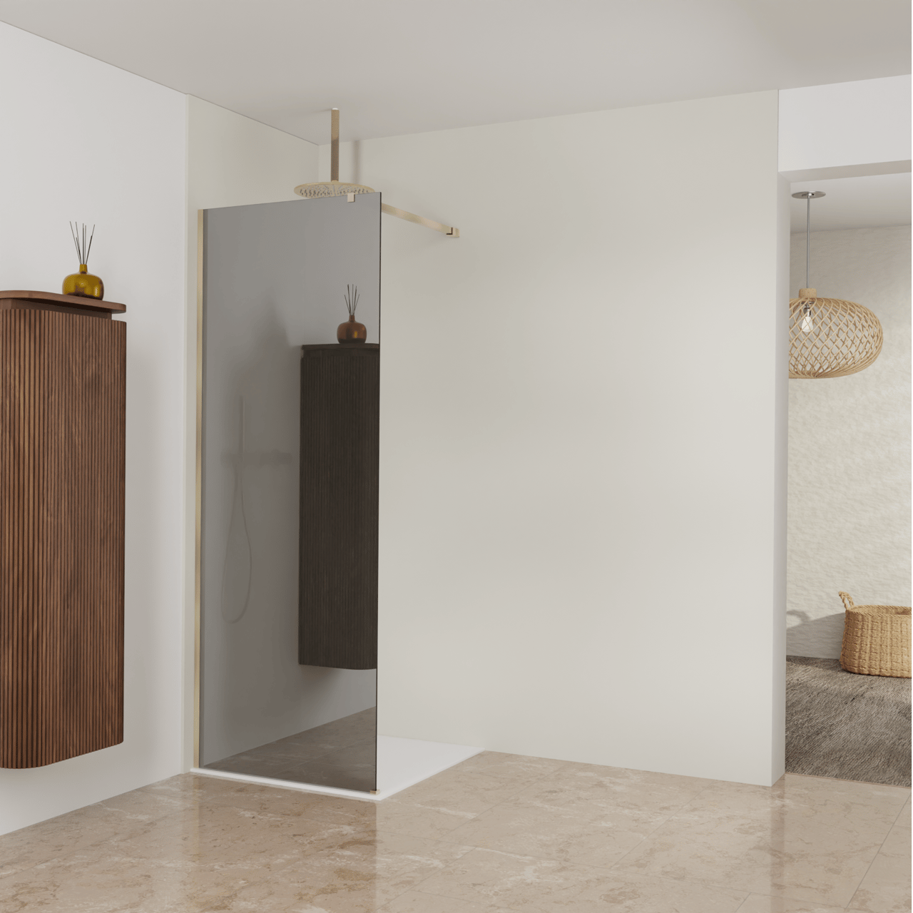 Balmani Modular douche à l'italienne: 80 x 200 cm, Miroir Reflex, Profil Brushed Champagne Gold