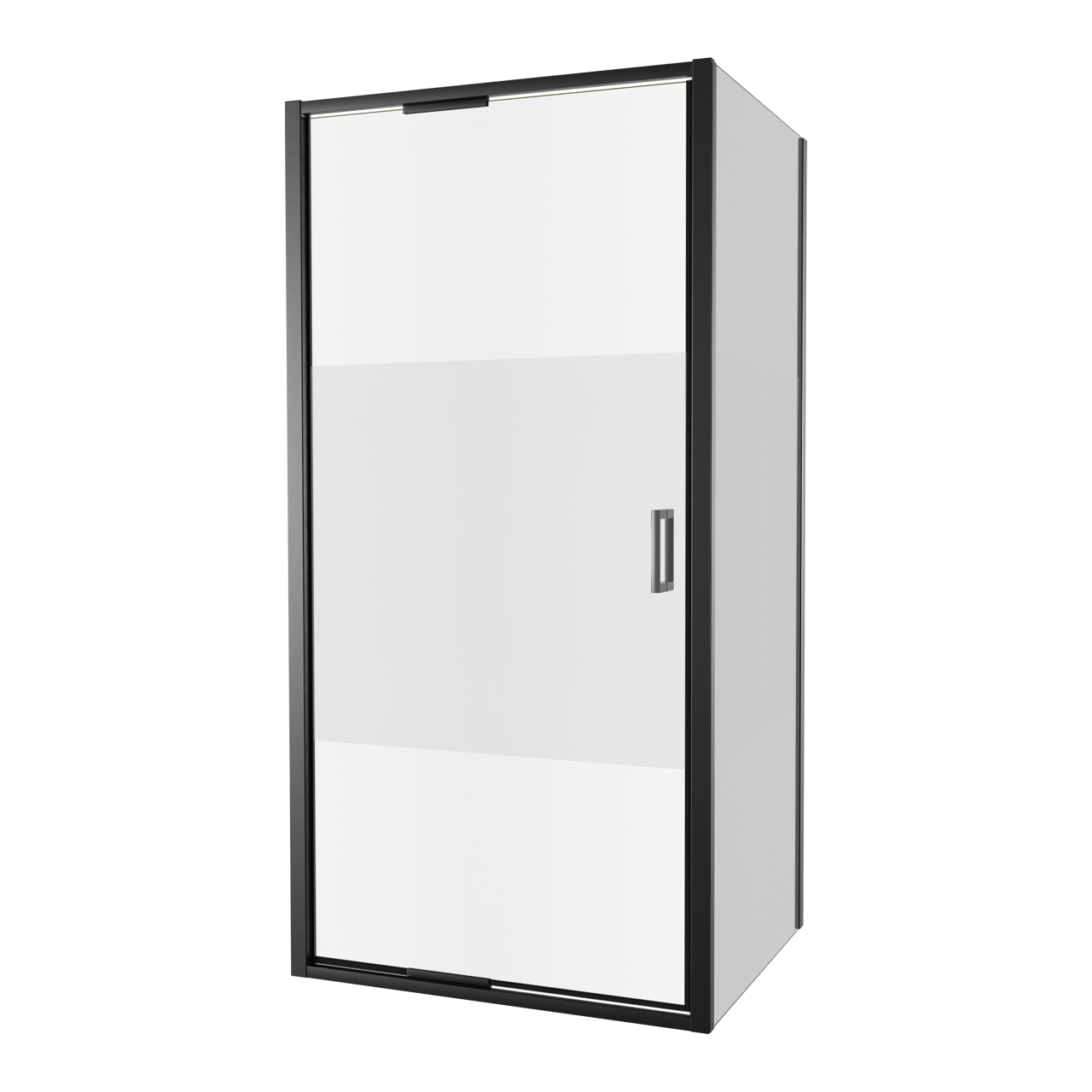 Luca Varess Vidor In paroi de douche avec porte pivotante et paroi latérale fixe 100 x 80 cm verre transparent avec bande matte profil noir mat