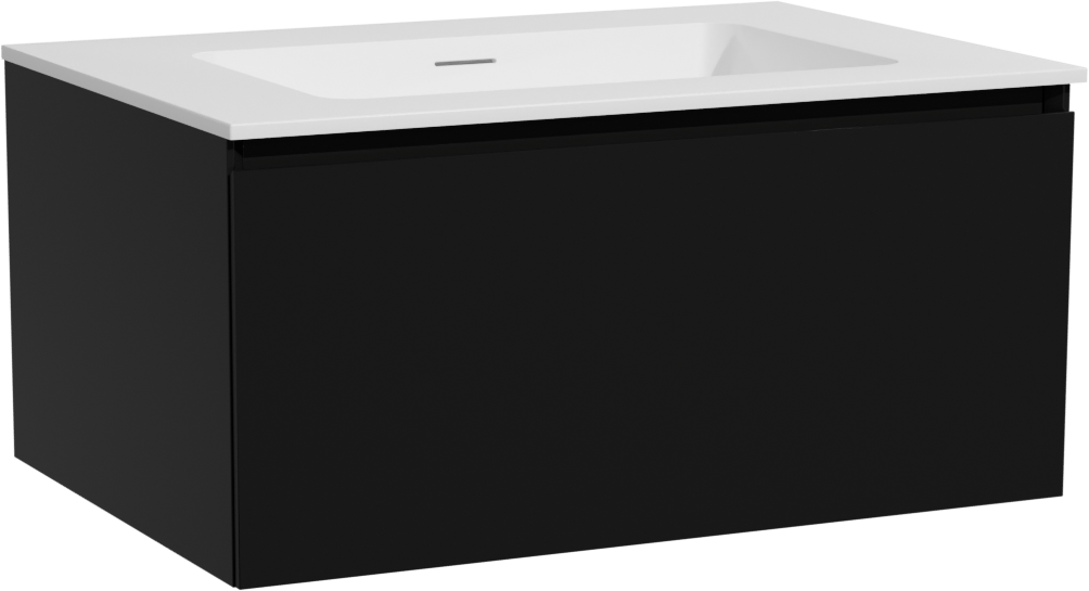 Storke Edge zwevend badkamermeubel 75 x 52 cm mat zwart met Mata enkele wastafel in solid surface mat wit