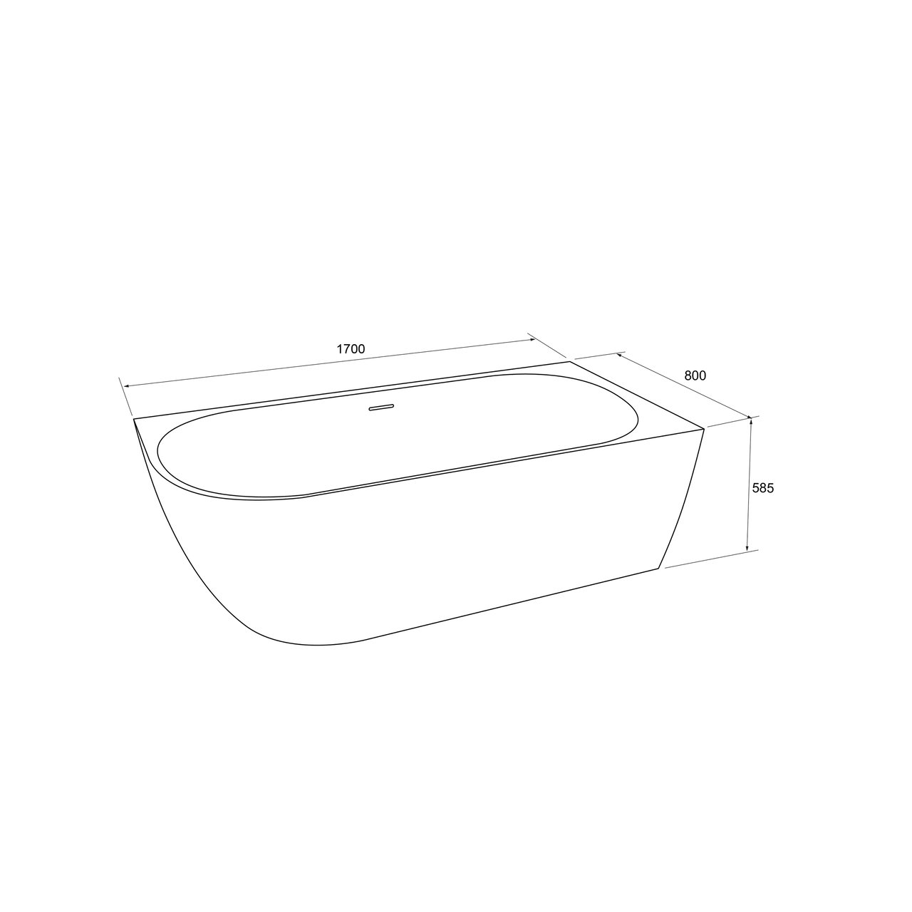 Luca Varess Otello baignoire d'angle droite duo 170 x 80 cm acrylique blanc mat, bonde incluse