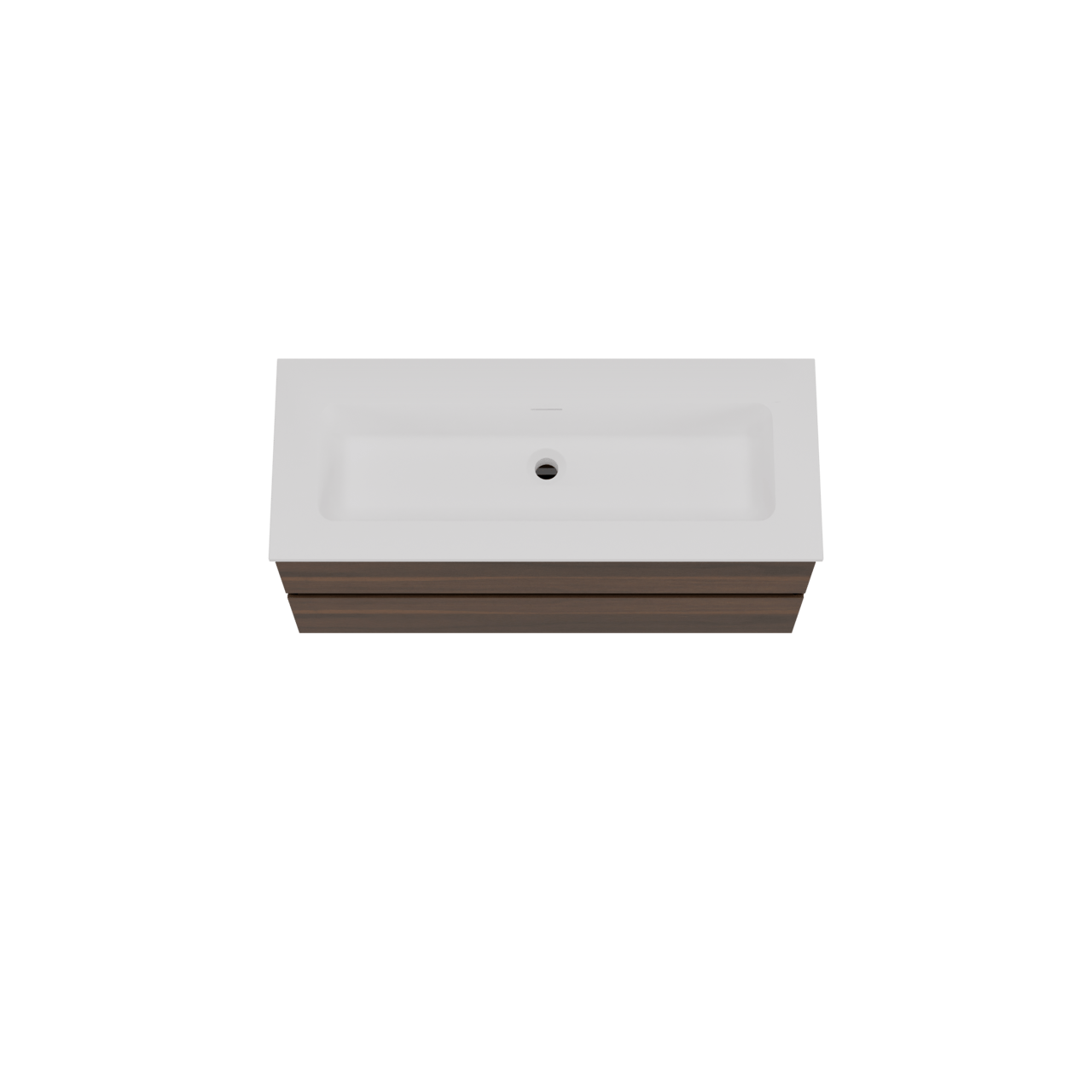 Storke Edge meuble salle de bains suspendu 100 x 40 cm noyer avec Mata plan simple pour 2 trous de robinet en solid surface blanc mat