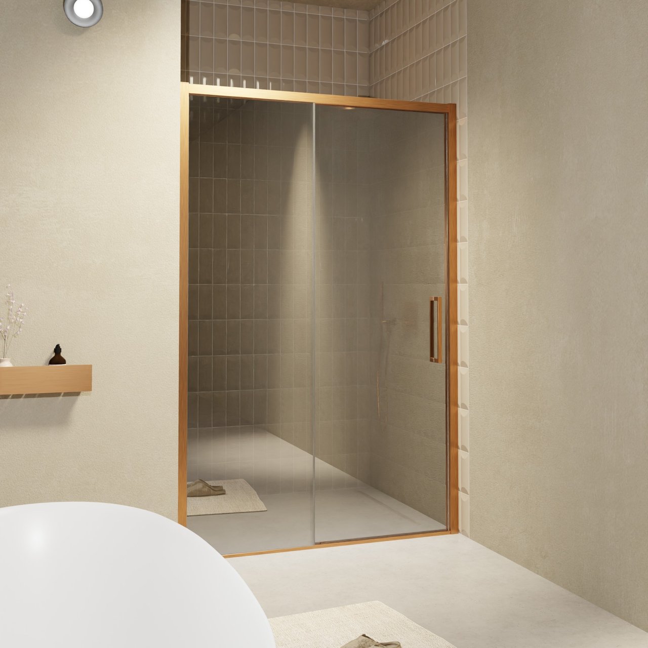 Balmani Senses Design porte coulissante à gauche 160 cm x 210 cm verre Miroir Reflex, Profil Brushed Rosegold, coating inclus