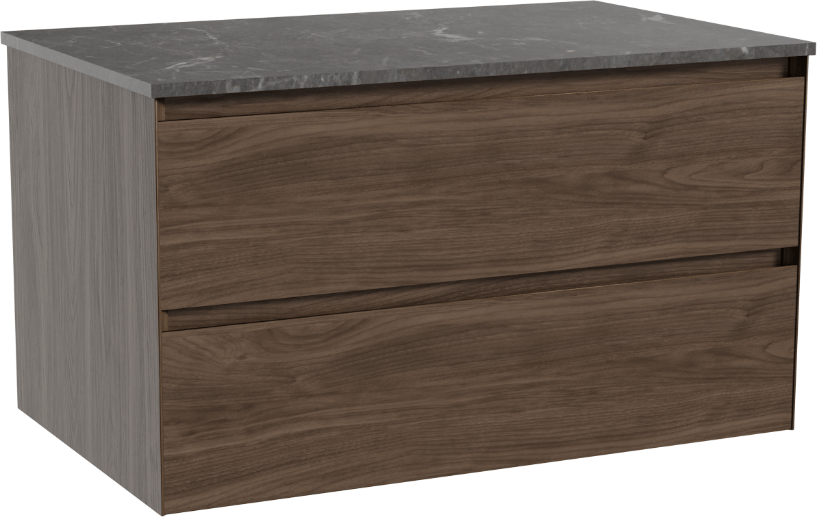Balmani Mitra zwevend badkamermeubel 90 x 55 cm amerikaanse notelaar met Stretto enkel tablet in marmer pietra grey