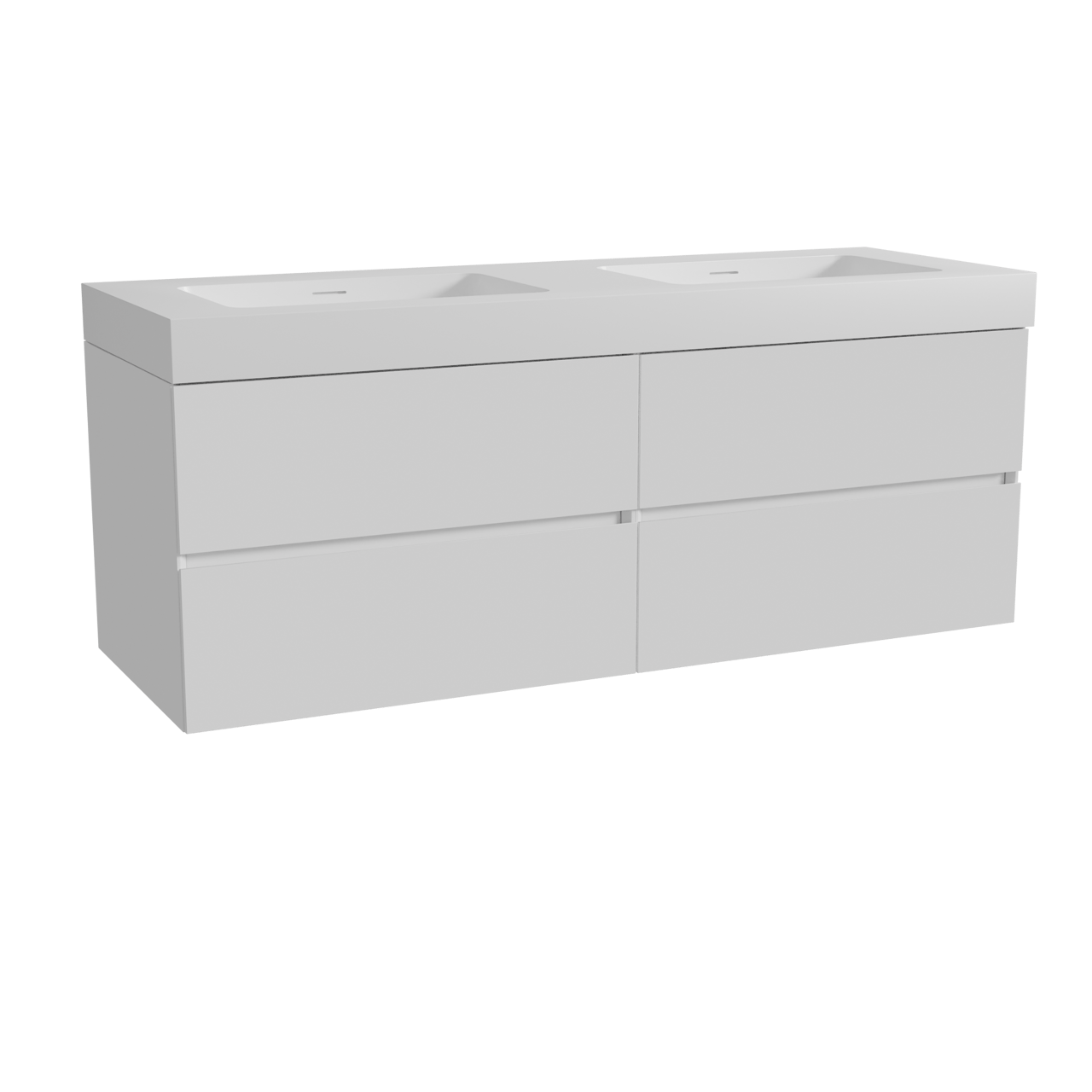 Storke Edge zwevend badmeubel 150 x 52 cm hoogglans wit met Mata High dubbele wastafel in solid surface mat wit