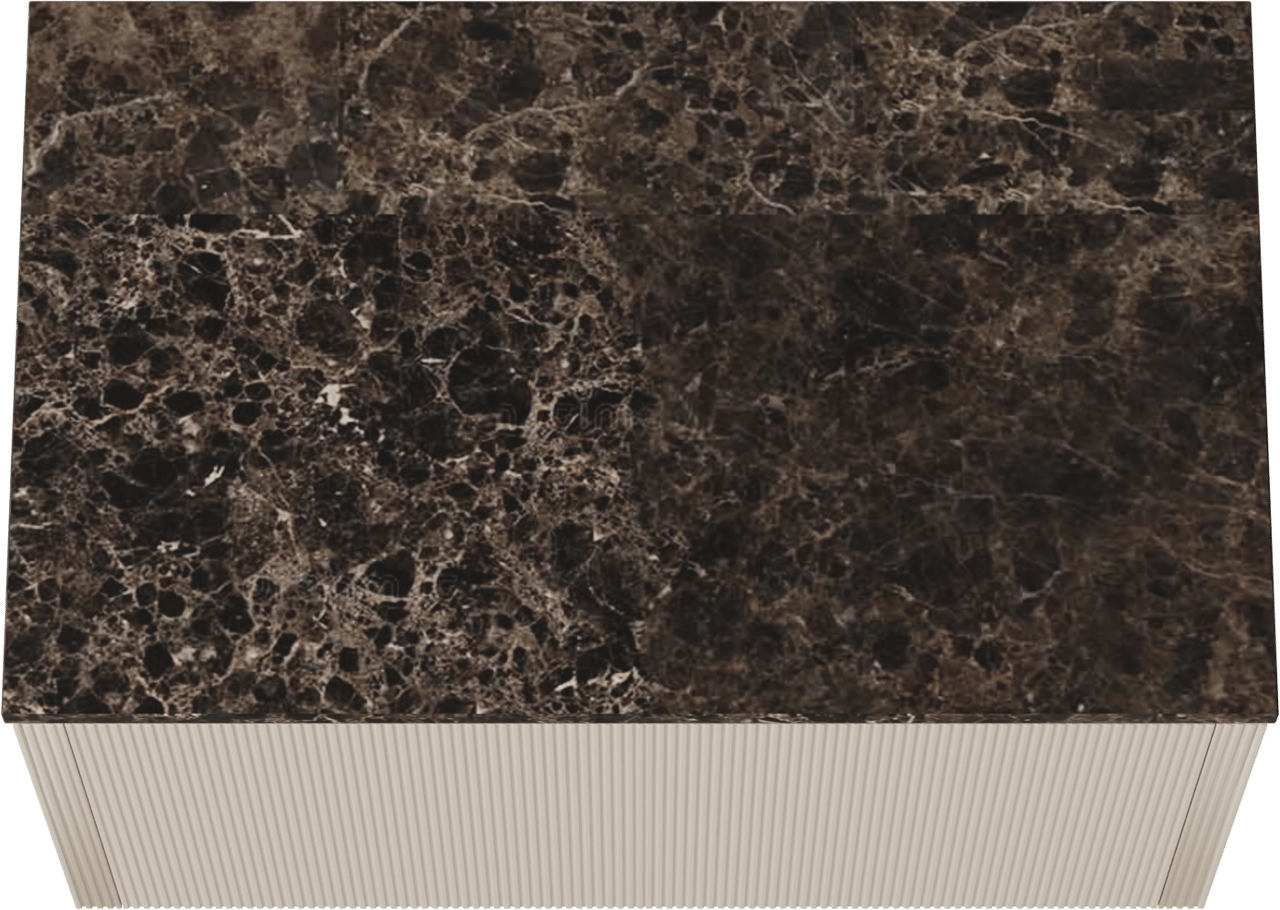 Balmani Eclips meuble salle de bains suspendu 90 x 55 cm Sandbeige avec Stretto tablette simple en Dark Emperador marbre, Nervure droite symétrique verticale